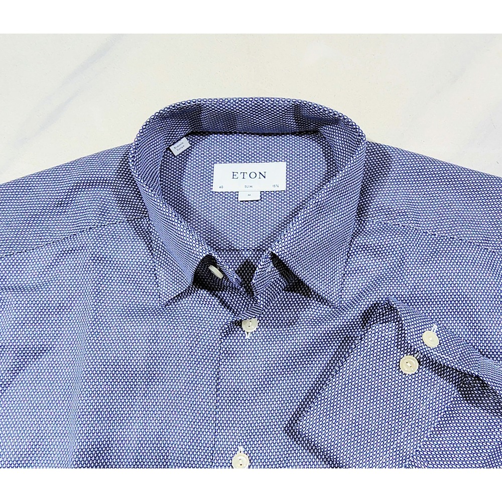 Eton Slim Fit Dress Shirt Men 40 15.75 Blue Signature Twill Cotton EUC - Picture 2 of 13